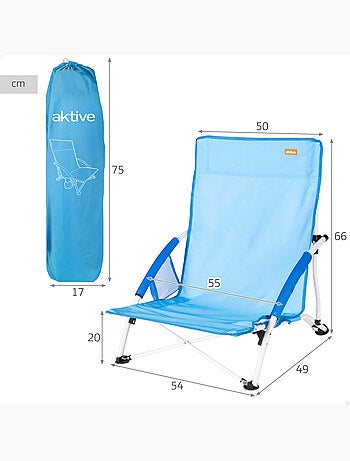 Lot de 2 chaises de plage basses fixes 50x49x66 cm