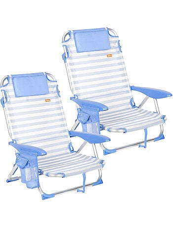 Lot de 2 chaises de plage basses multipositions 51x45x76 cm avec poches
