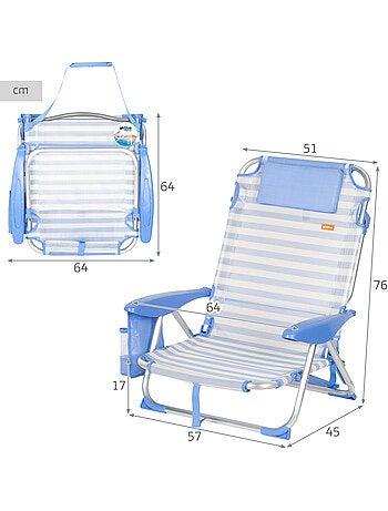 Lot de 2 chaises de plage basses multipositions 51x45x76 cm avec poches