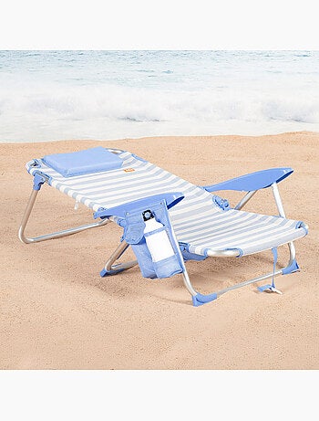 Lot de 2 chaises de plage basses multipositions 51x45x76 cm avec poches