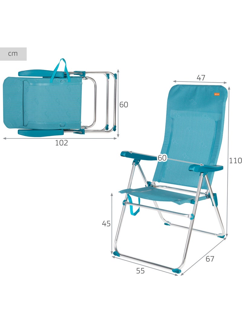 Lot de 2 chaises de plage hautes multipositions 46x67x110 cm Turquoise - Kiabi