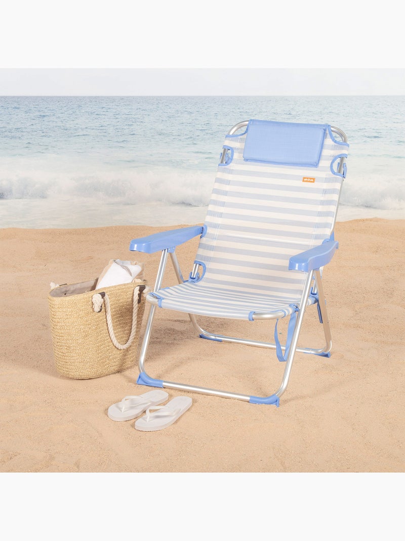 Lot de 2 chaises de plage hautes multipositions 48x60x90 cm Bleu Blanc - Kiabi