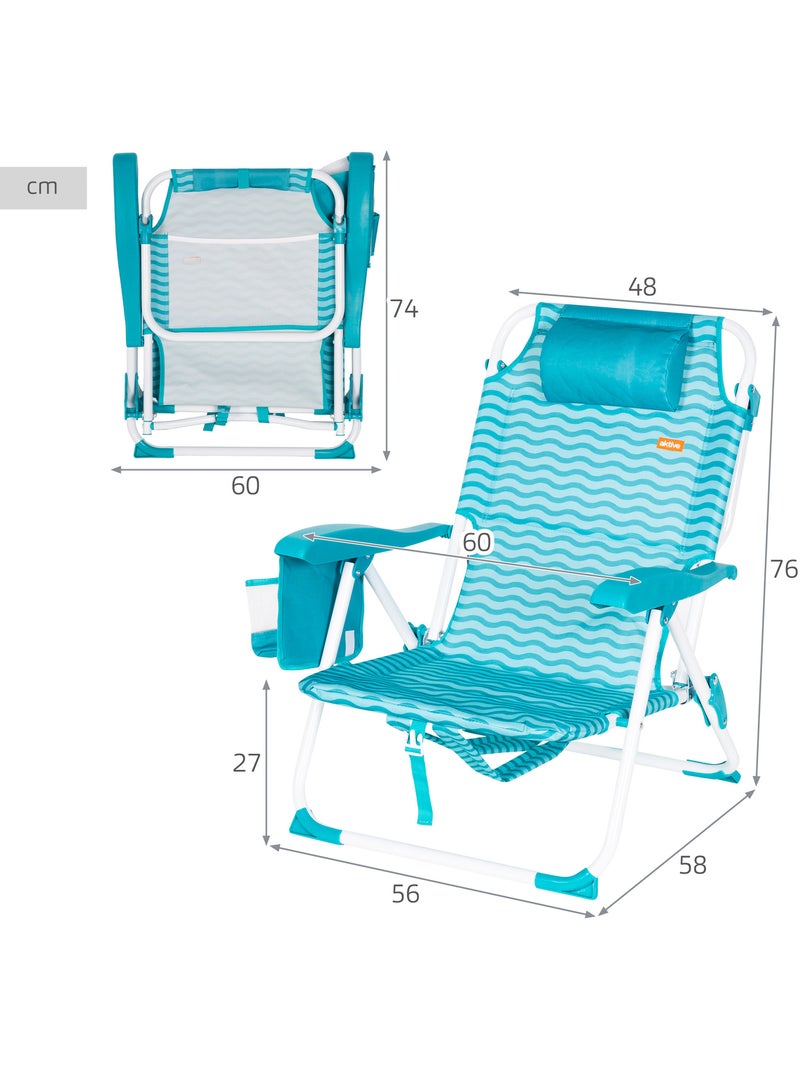 Lot de 2 chaises de plage multipositions moyennes 48x58x76 cm Turquoise - Kiabi