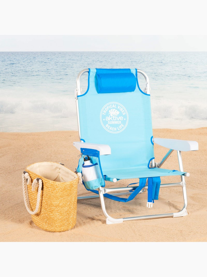 Lot de 2 chaises de plage multipositions moyennes 50x54x80 cm avec poches Bleu - Kiabi