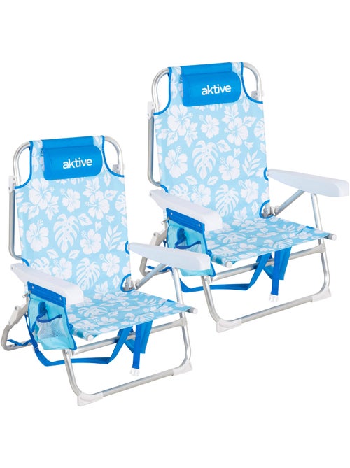 Lot de 2 chaises de plage multipositions moyennes (50x54x80 cm) avec poches - Kiabi