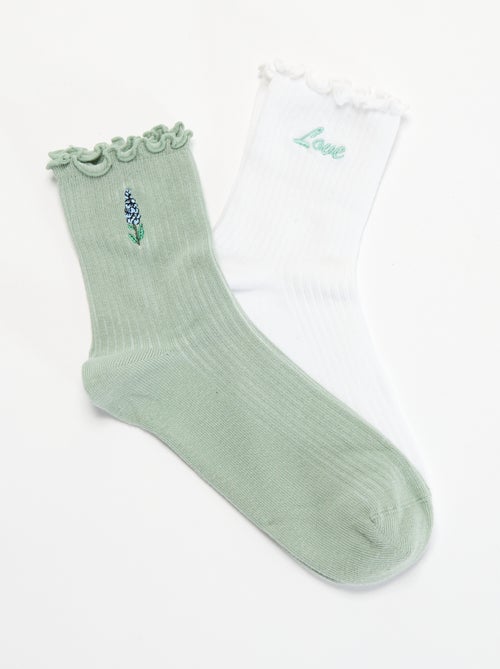 Lot de 2 chaussettes brodées à bords volantés - Kiabi