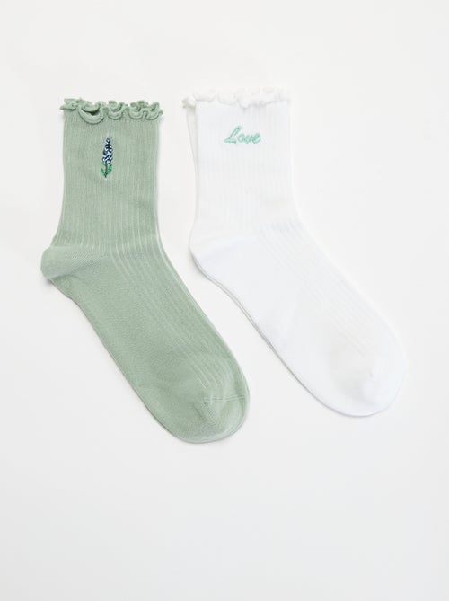 Lot de 2 chaussettes brodées à bords volantés - Kiabi