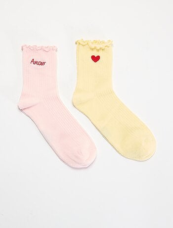 Lot de 2 chaussettes brodées à bords volantés