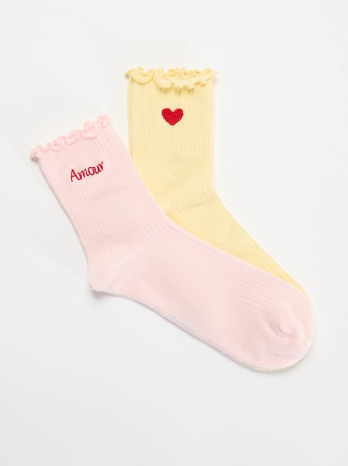 Lot de 2 chaussettes brodées à bords volantés - Kiabi