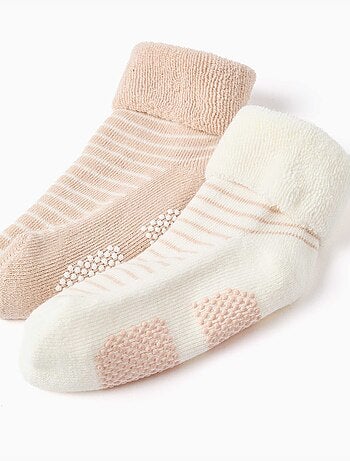 Lot de 2 chaussettes en éponge antidérapantes à rayures