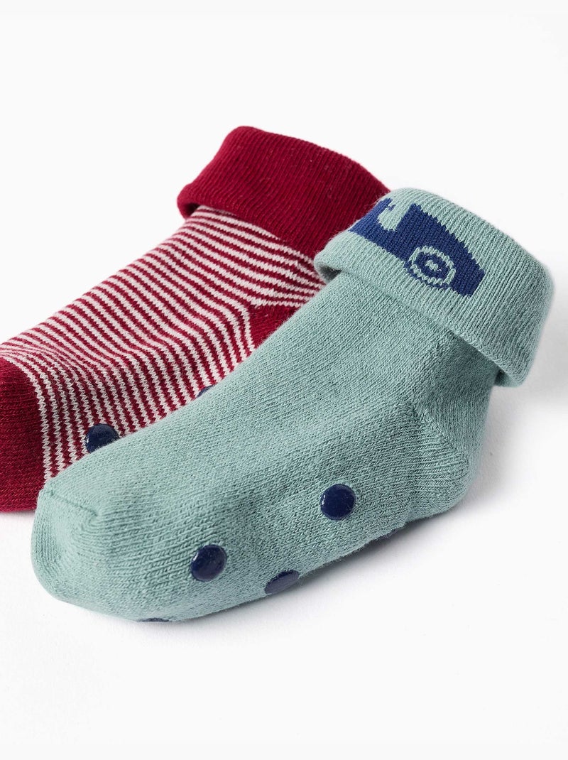 Lot de 2 chaussettes en éponge antidérapantes Vert/Rouge - Kiabi
