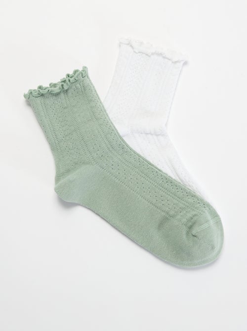 Lot de 2 chaussettes en maille pointelle avec bords ondulés - Kiabi