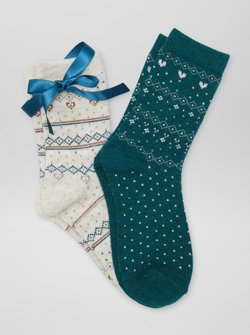 Lot de 2 chaussettes motif jacquard Vert - Kiabi