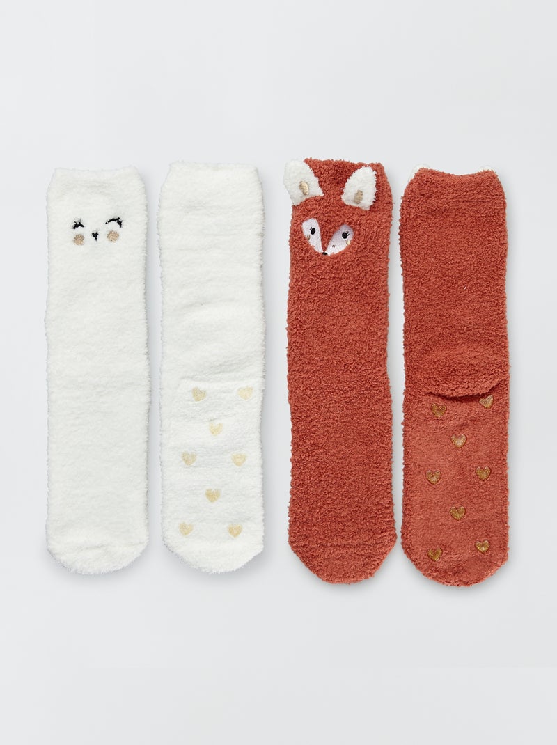 Lot de 2 chaussons chaussettes 'animaux' Gris - Kiabi