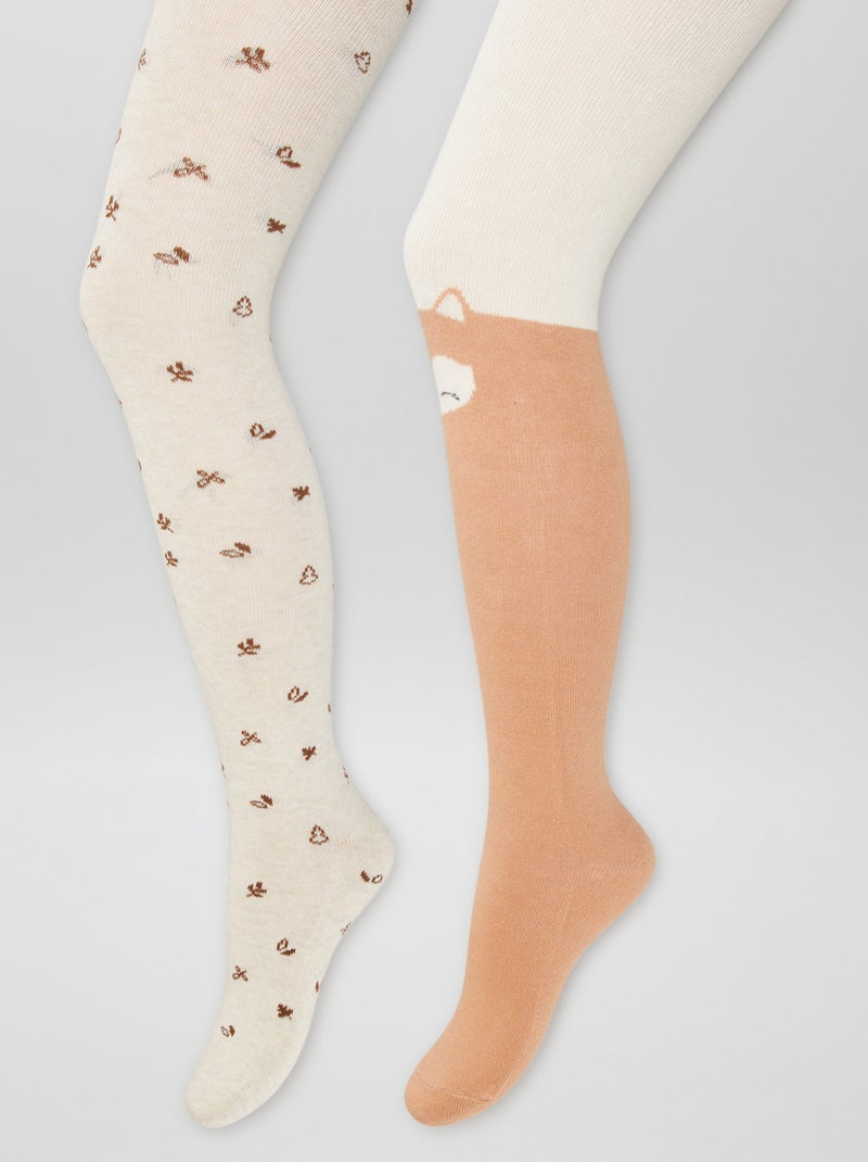 Lot de 2 collants chauds  'animaux' ORANGE - Kiabi