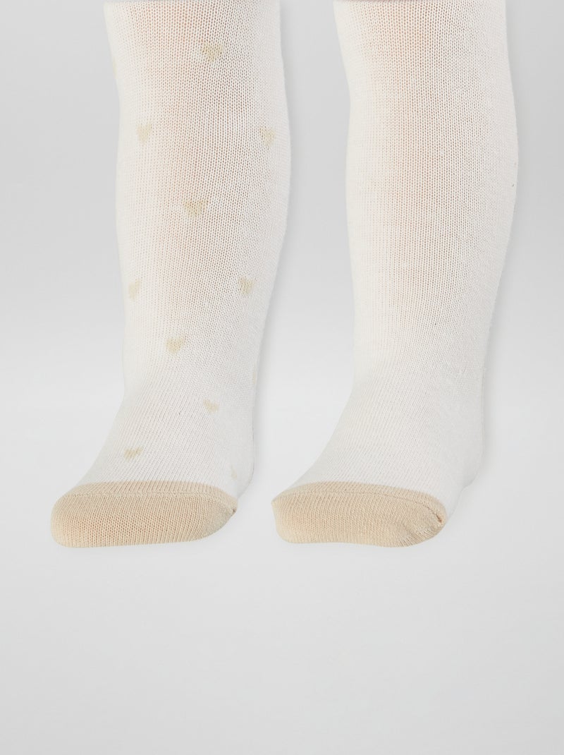 Lot de 2 collants chauds Blanc/beige - Kiabi
