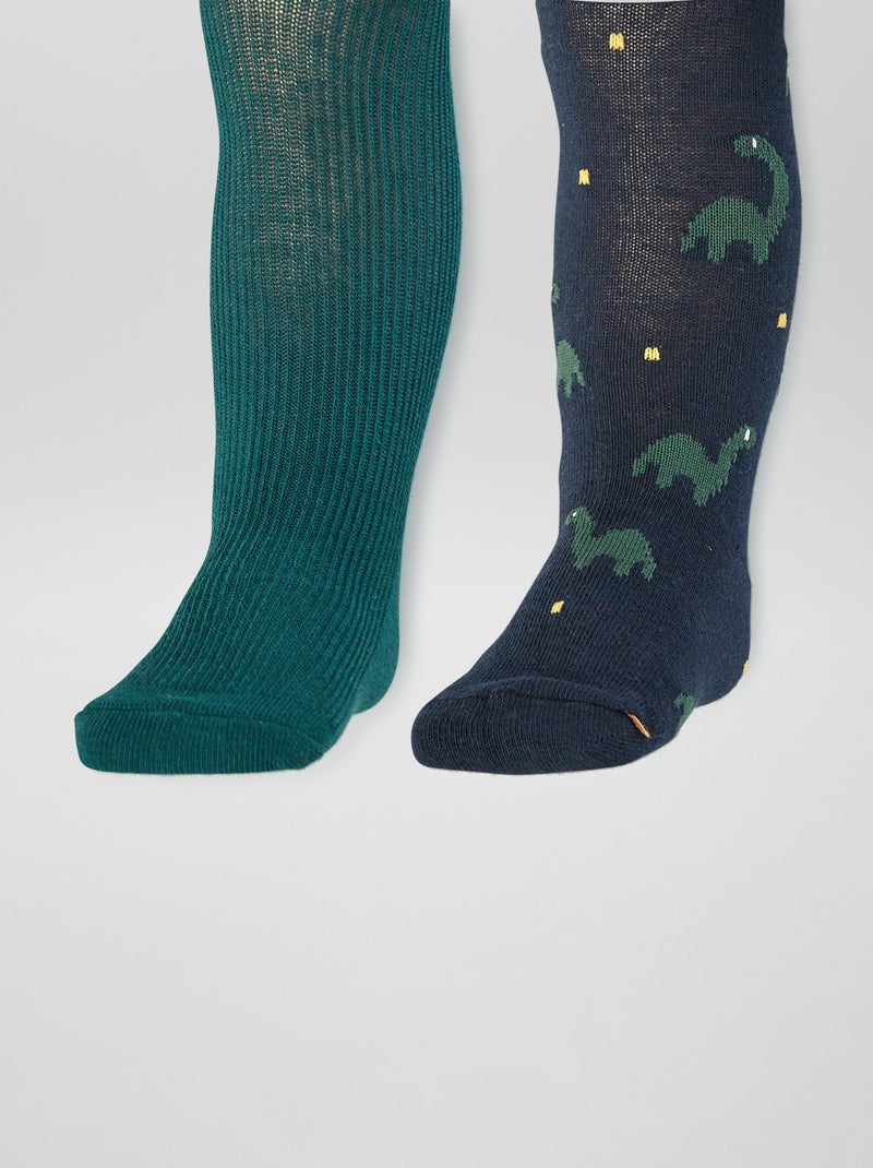 Lot de 2 collants chauds Bleu/vert - Kiabi