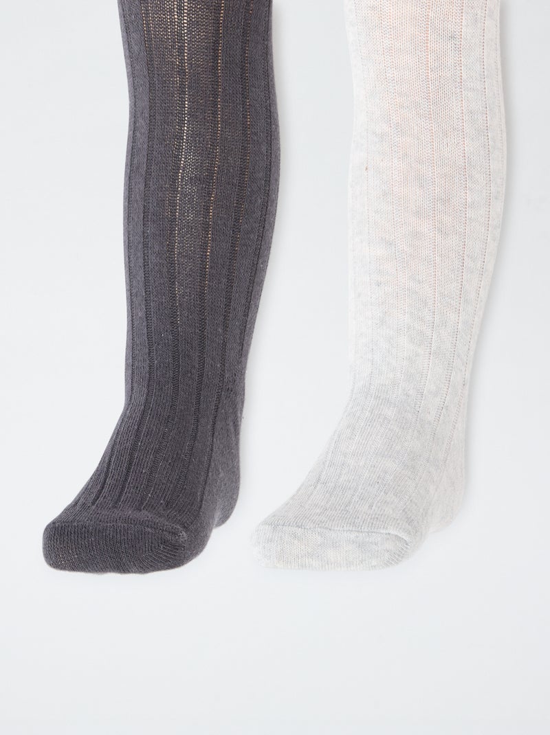 Lot de 2 collants côtelés chauds Gris - Kiabi
