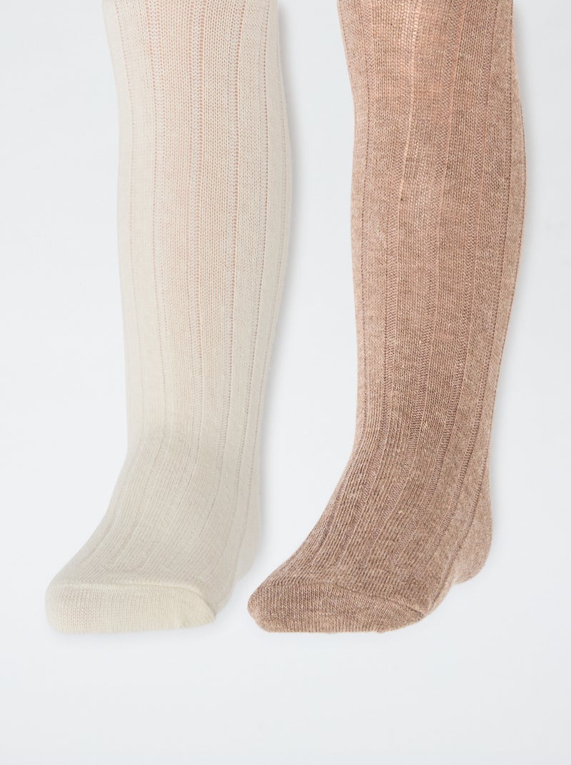 Lot de 2 collants côtelés chauds Marron - Kiabi