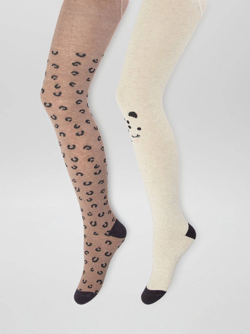 Lot de 2 collants en maille fantaisie Beige/marron - Kiabi