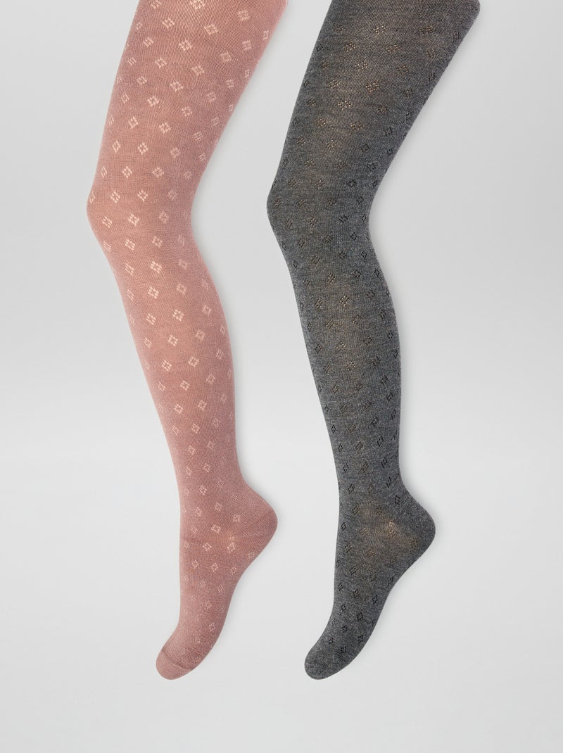 Lot de 2 collants en maille pointelle Gris/mauve - Kiabi
