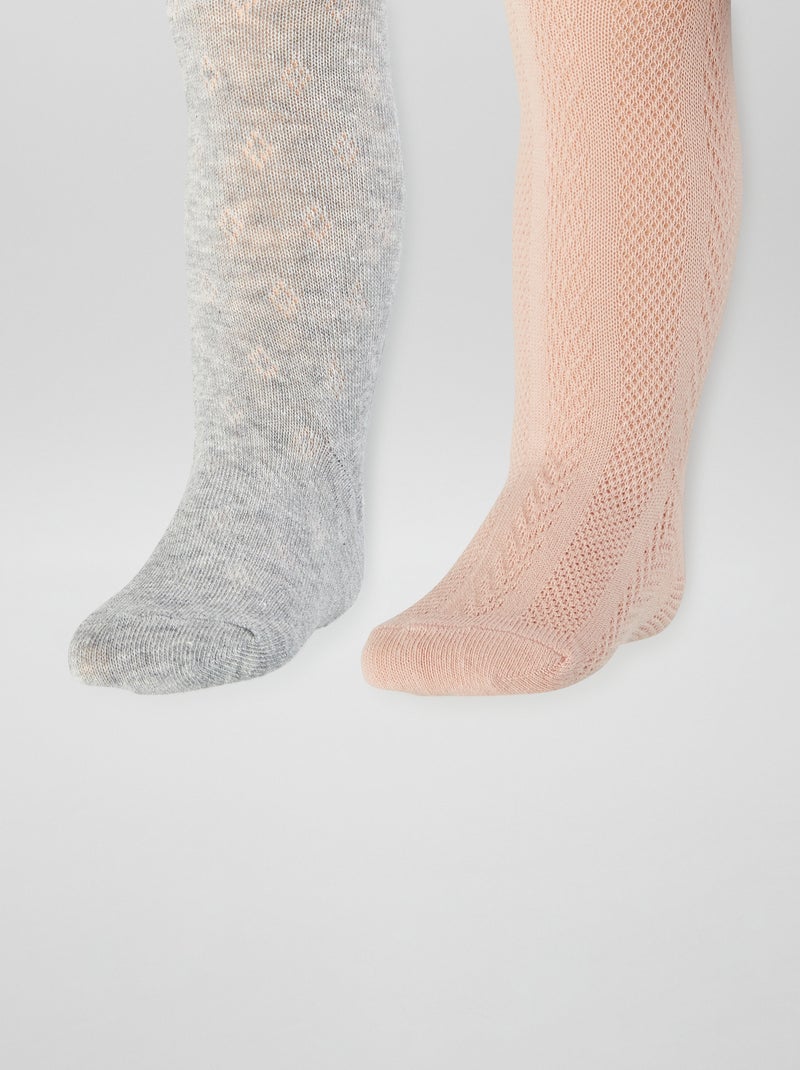 Lot de 2 collants en maille torsadée Gris/rose - Kiabi
