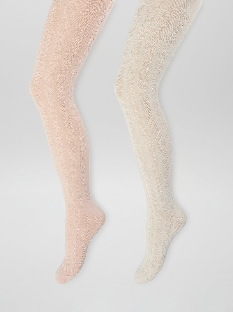 Lot de 2 collants en maille torsadée Rose/blanc - Kiabi