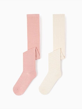 Lot de 2 collants en maille unie/ajourée