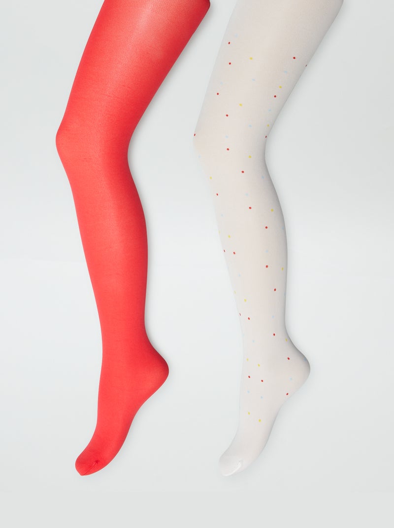 Lot de 2 collants légers fantaisie Rouge - Kiabi