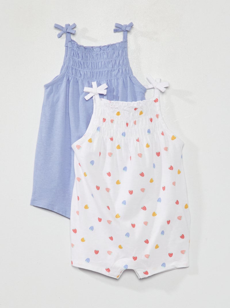 Lot de 2 combishorts smockées Fraise/blanc - Kiabi