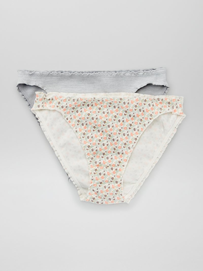 Lot de 2 culottes forme bloomer Gris/blanc - Kiabi