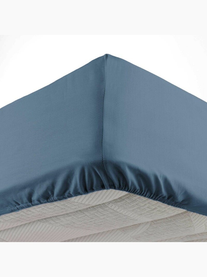Lot de 2 draps housse bonnet 30 cm 2 personnes microfibre oscar Bleu nuit - Kiabi