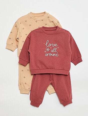Lot de 2 ensembles pull + pantalon en coton