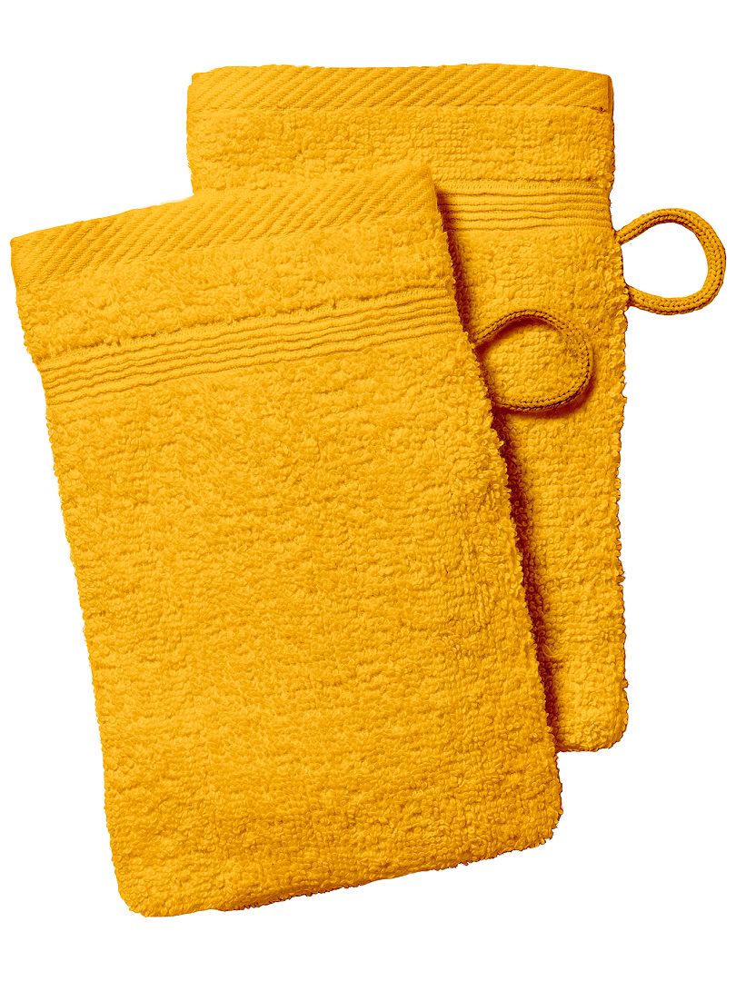 Lot de 2 gants de toilette jaune - Kiabi