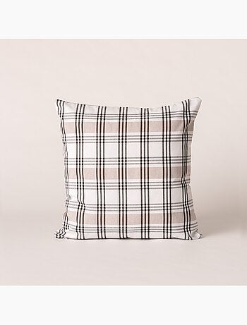Lot de 2 housses coussin à carreaux et rayures multiples combinés, zippées - Gamusi.