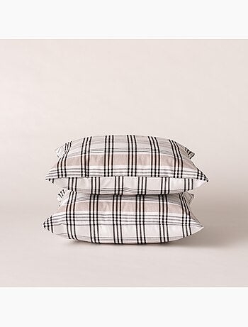Lot de 2 housses coussin à carreaux et rayures multiples combinés, zippées - Gamusi.