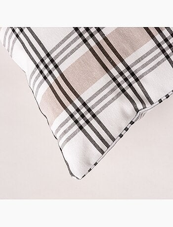 Lot de 2 housses coussin à carreaux et rayures multiples combinés, zippées - Gamusi.