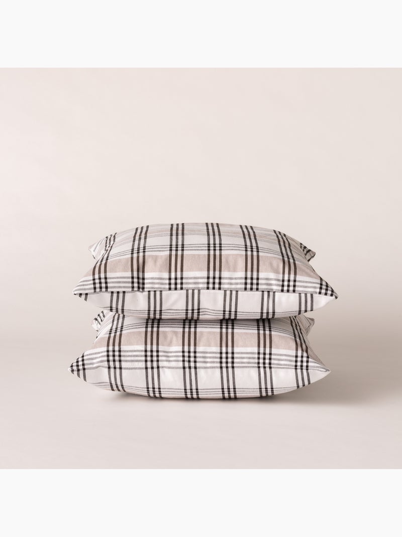 Lot de 2 housses coussin à carreaux et rayures multiples combinés, zippées - Gamusi. Noir Beige - Kiabi