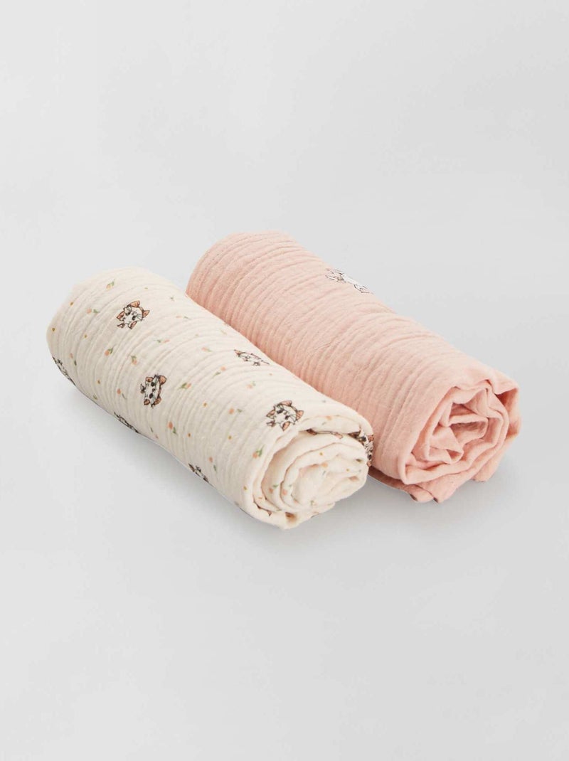 Lot de 2 langes 'Marie' rose/écru - Kiabi
