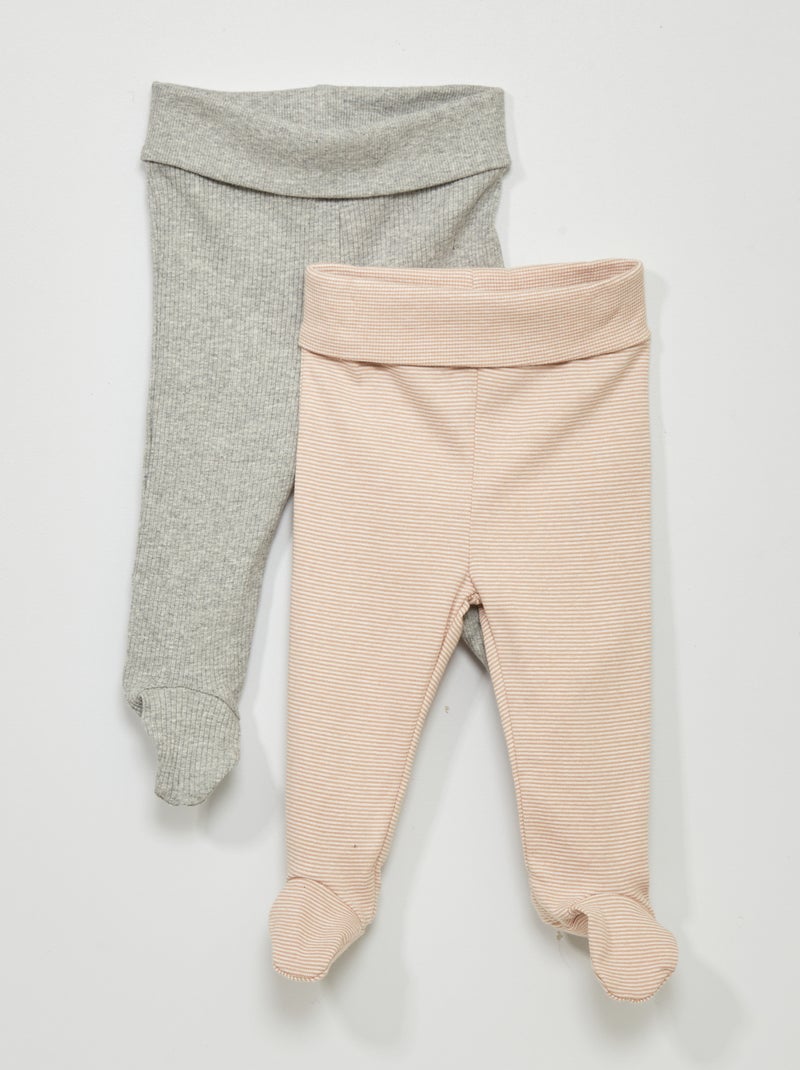 Lot de 2 leggings avec pieds Gris/beige - Kiabi