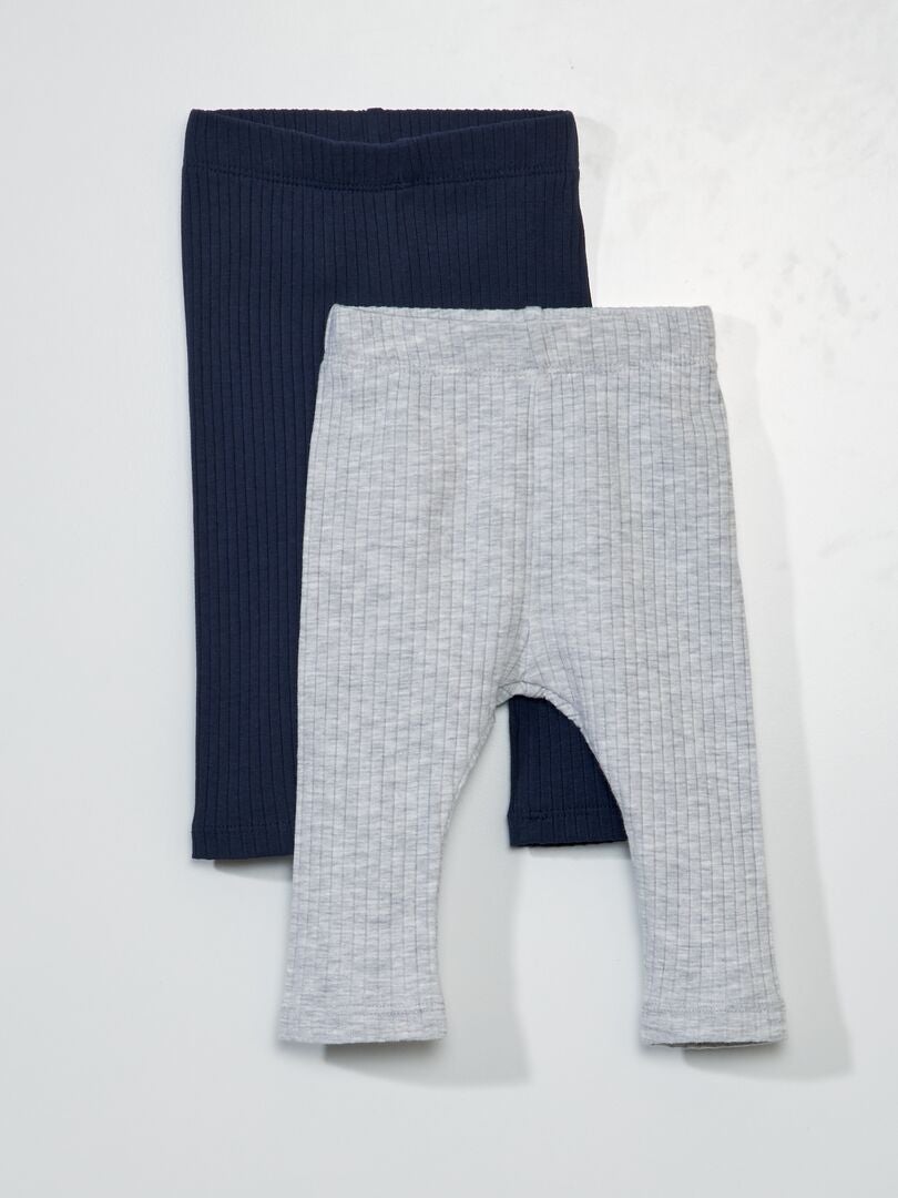 Lot de 2 leggings côtelés - Mixte Gris/bleu marine - Kiabi