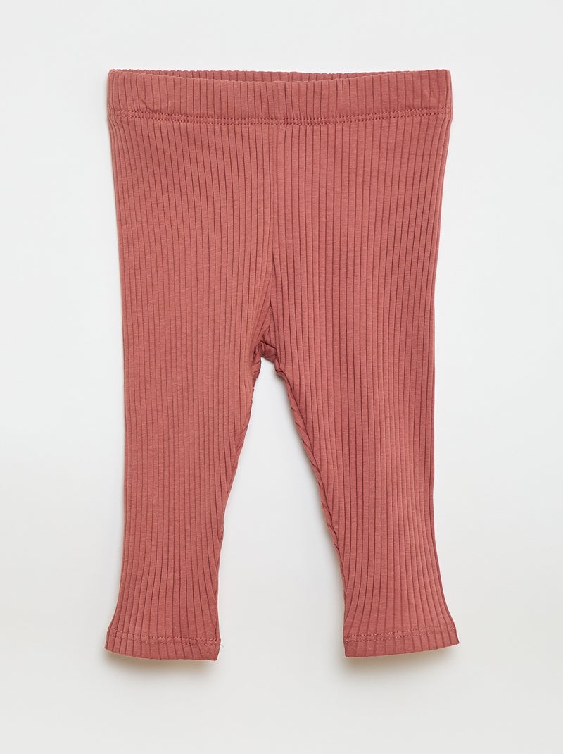 Lot de 2 leggings côtelés Beige/rose - Kiabi