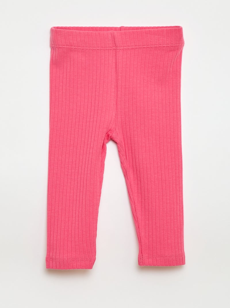 Lot de 2 leggings côtelés Blanc/rose - Kiabi