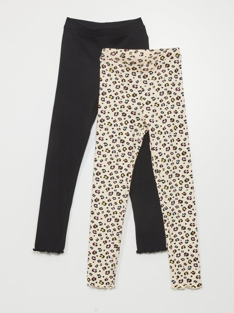 Lot de 2 leggings côtelés Noir/léopard - Kiabi