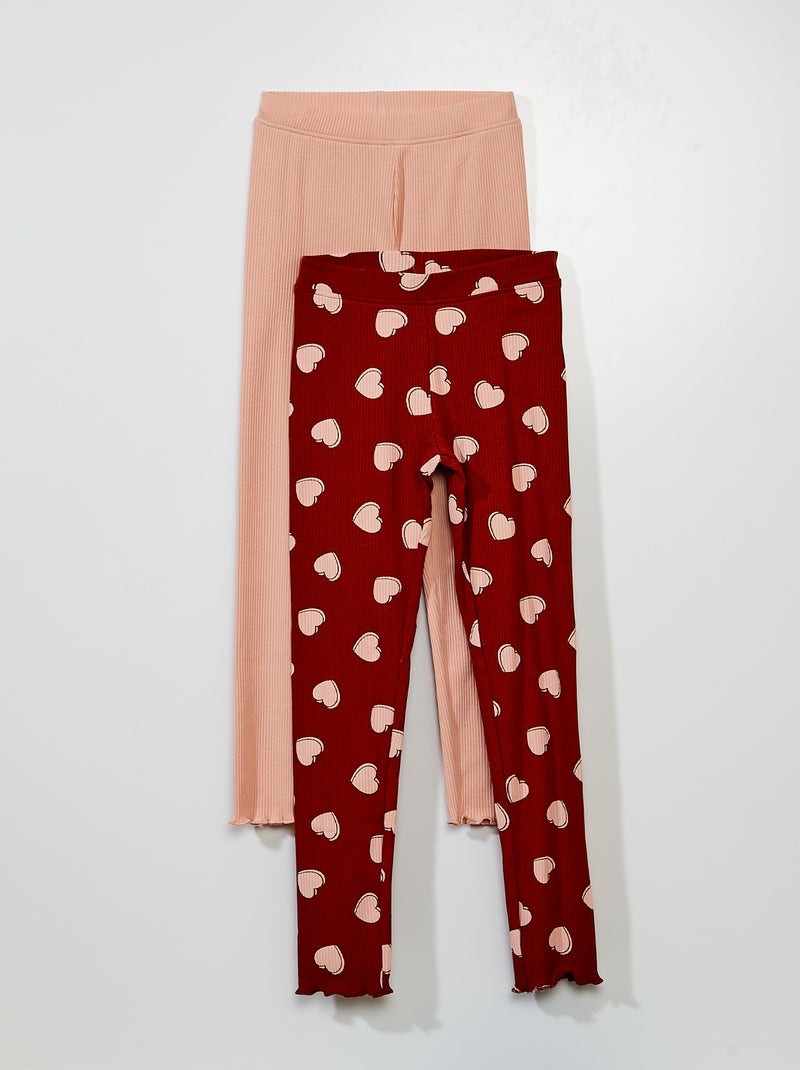 Lot de 2 leggings côtelés Rose/marron - Kiabi