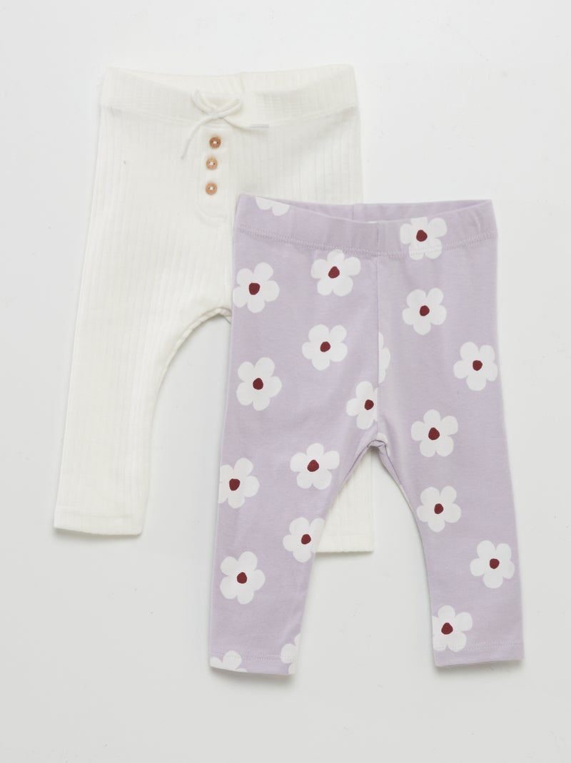 Lot de 2 leggings longs Blanc/violet - Kiabi