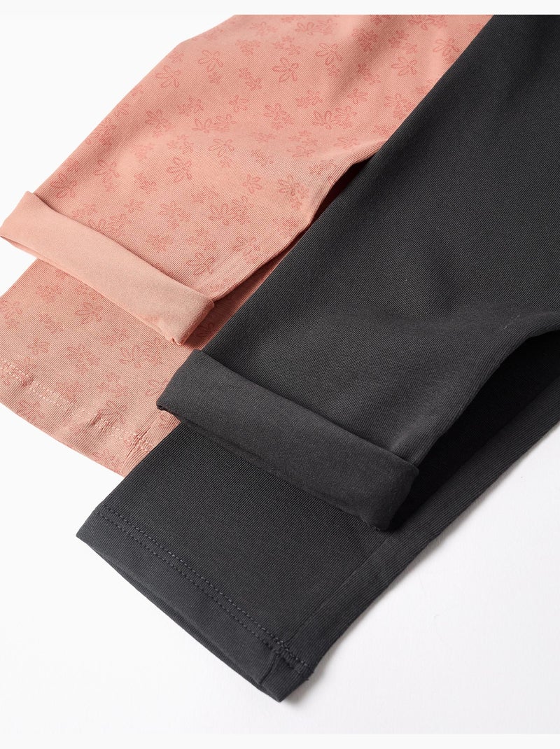 Lot de 2 leggings unis et imprimés Rose - Kiabi