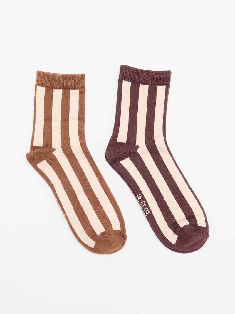 Lot de 2 mi-chaussettes imprimées Marron - Kiabi