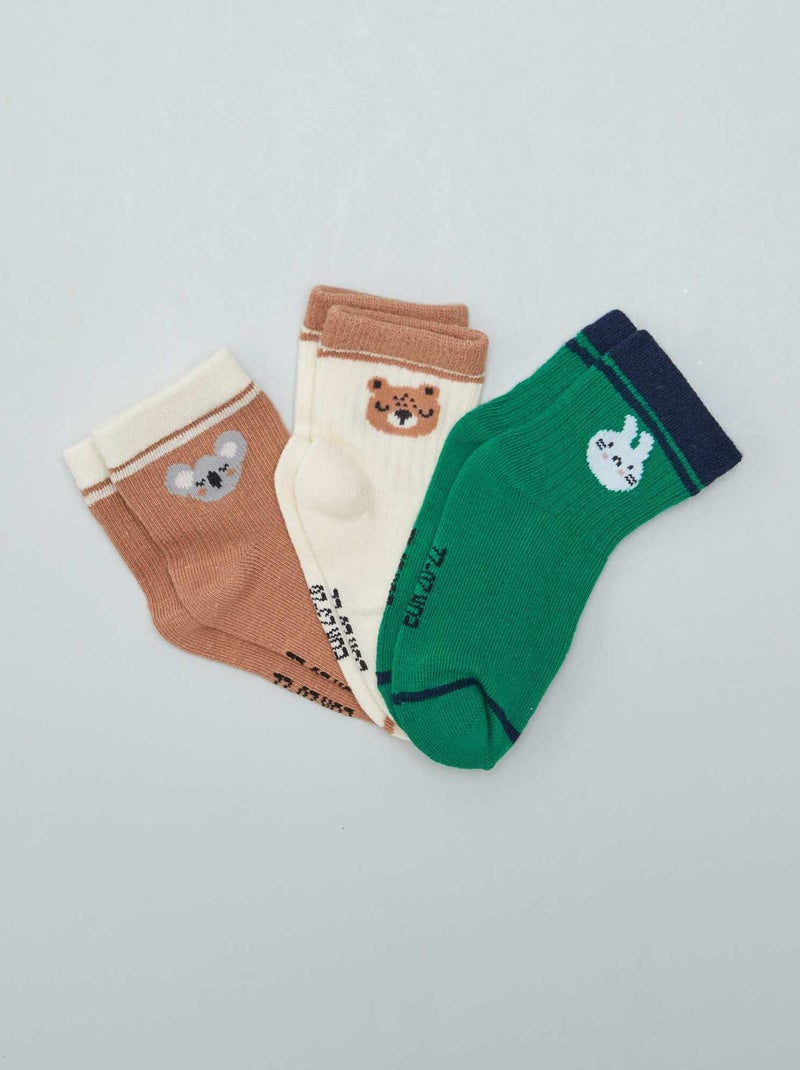 Lot de 2 paires chaussettes Marron/vert - Kiabi
