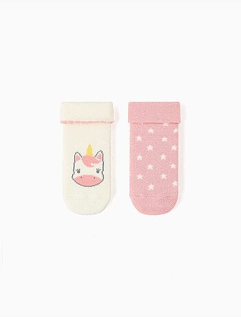 Lot de 2 paires de chaussettes antidérapantes avec licorne/étoiles